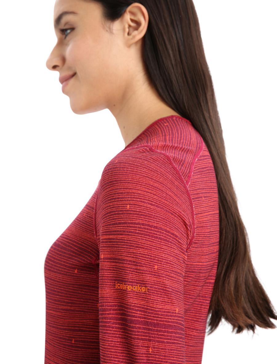 Cherry / Flash Icebreaker Merino 200 Oasis Long Sleeve Crewe Ski Tracks Women's Base Layers | AU 1823MQZA